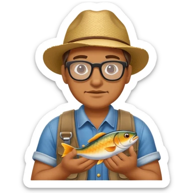 Redneck wearing glasses with fish in hands sticker