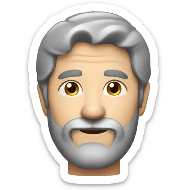 middle age man, with dark grey hair, with a dark grey circle beard sticker