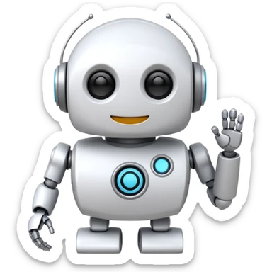 robot cartoon simple kid toy white innocent funny gudget chatGPT friendly smiley round adorable musical sticker