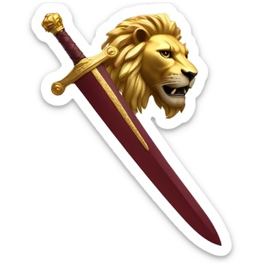 Long sword with burgundy handle golden lion head at the base of the hilt  sticker