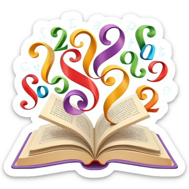 Open book with playful letters swirling out, symbolizing creative wordplay sticker