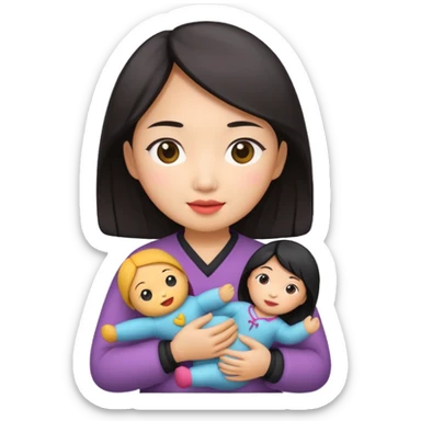 asian woman holding  doll sticker