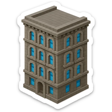 old Saint Petersburg building in voxel style, gray-brown tones, classic ornate facade, isometric view sticker