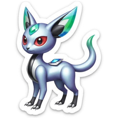 Shiny Colorful Futuristic Cyber-Vernid-Trico-Meloetta-Latias-Koraidon-Peppercat-Protogen-Pokémon-Digimon-Fakémon-fusion-hybrid-creature sticker