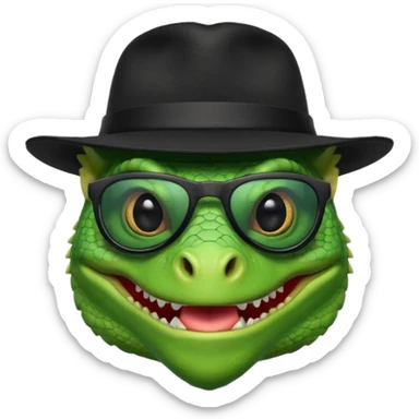 capitalist iguana head with black sunglasses and hat smiling sarcastically sticker