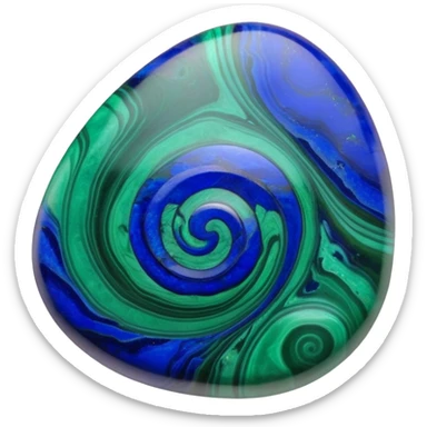 Smooth polished cabochon of azurite-malachite with deep blue and emerald green swirls sticker