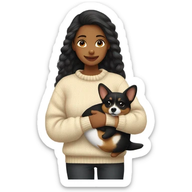 girl with black corgi in sweater sticker