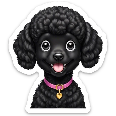 Cinematic Comical Black Poodle Portrait Emoji, Head tilted dramatically with an exaggeratedly amused expression, featuring a glossy, curly jet-black Fur with a lively bounce, wide, expressive dark eyes filled with playful disbelief, Simplified yet hilariously expressive features, highly detailed, glowing with a slightly sassy glow, high shine, dramatic yet playful, stylized with an air of cheeky mischief, bright and endearing, soft glowing outline, capturing the essence of a spirited and over-the-top companion, so meme-worthy it feels like it could side-eye its way into internet fame instantly! sticker