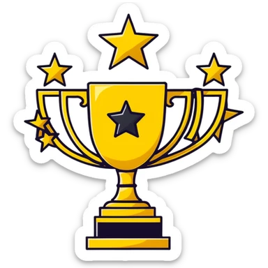 gold trophy with five stars above it sticker