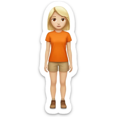 woman with blond hair standing showing full body with orange shirt sticker