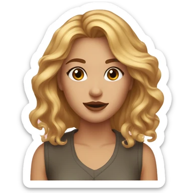 create an emoji of a girl with medium-light hair, honey-colored eyes, she lives in the MundoVi store and loves makeup sticker