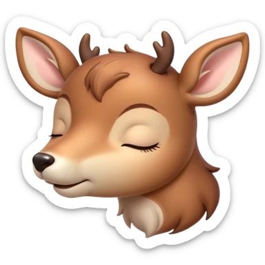 Meme-Worthy Cute Sleeping Deer Portrait Emoji, Head resting peacefully with a contented smile, showcasing a delicate, slender build and a luxuriously soft coat, eyes shut in a serene, restful nap, Simplified yet hilariously adorable features, highly detailed, glowing with a soft, drowsy light, high shine, relaxed and utterly lovable, stylized with an air of playful laziness, bright and heartwarming, soft glowing outline, capturing the essence of a comically sleepy deer, so meme-worthy it feels like it could instantly become the next viral sensation of adorable woodland slumber! sticker
