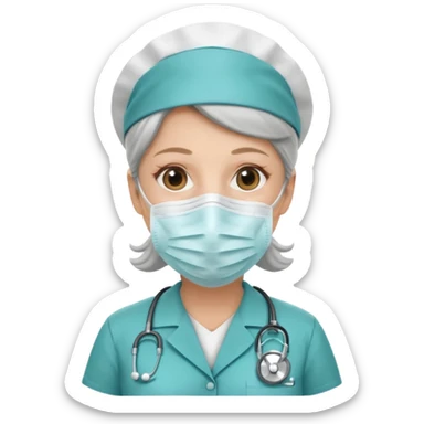 Old, female, wearing mask, solemn, nurse uniform
 sticker