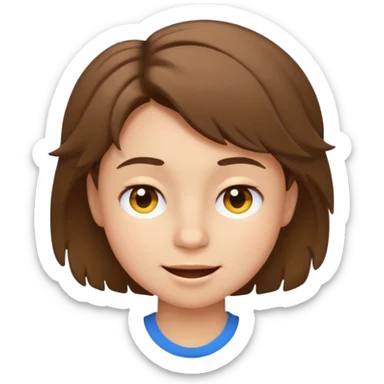 face of young person with short tousled brown hair, light skin, winking expression, emoji style sticker