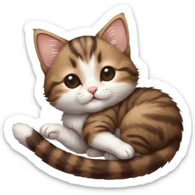 dark brown tabby and white kitten with his eyes closed whilst in funny positions stretched out and  upside down sticker