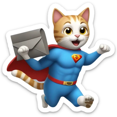super hero cat that is flying and holding a mailbox sticker