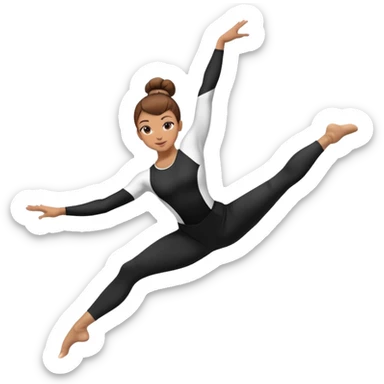 A female gymnast with brown hair in a neat bun, wearing black leggings and a T-shirt, performing an acrobatic move. sticker