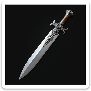 realistic gothic knife with crescent moon motif, photorealistic style sticker
