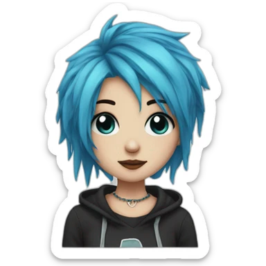 Emo girl choppy blue hair piercings sticker