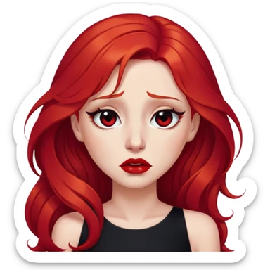 a crying woman with long red hair and red eyes. The woman wear a black little cutted dress. She have red lipstick and she have a seductive look. She cry tears sticker