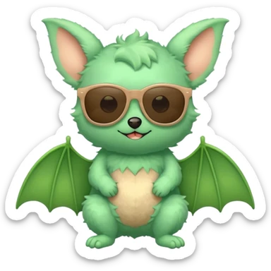 cute green pastel bat with sunglasses, full body sticker