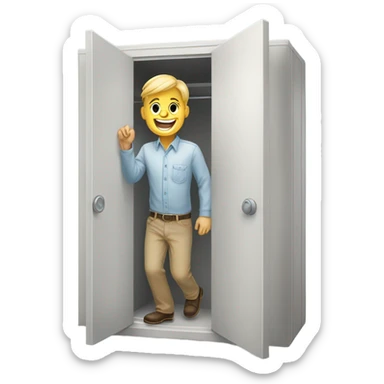 Can you create an emoji that means a white person getting out of the closet with a happy face.  sticker