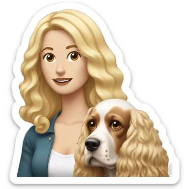 white woman with long blonde hair alongside a cocker spaniel dog  sticker
