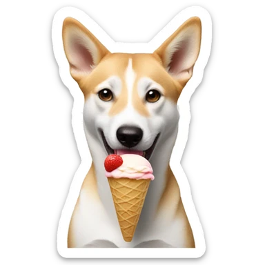 Mixed Canaan dog eating ice cream sticker