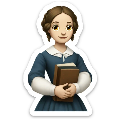 Charlotte Bronte holds a book in her hand sticker