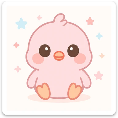 a cute pink chick, original design, big eyes, blushing cheeks, joyful, sitting with feet outstretched sticker