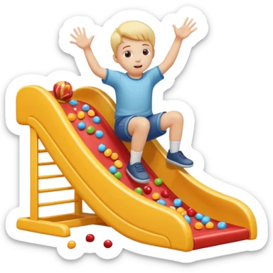 un niño blanco tirandose por un tobogan con dulces en las manos sticker