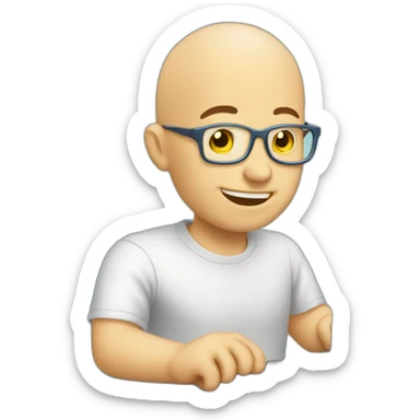 bald man typing on computer - having fun! sticker