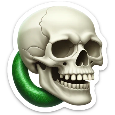 realistic skull with open mouth green snake sticker
