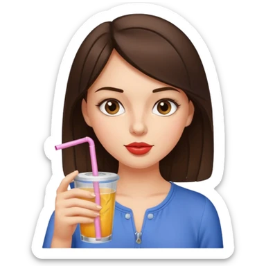 Brunette girl sipping a drink from a straw and giving a side eye  sticker
