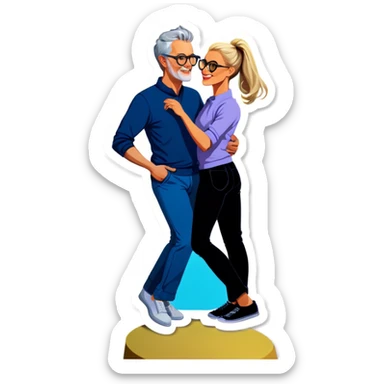 Hyper Realistic Couple in love,  dancing lady blonde wearing glasses man grey hair clean shaven
 sticker