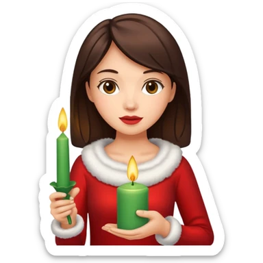 brunette woman holding christmass ornamented candle sticker