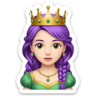 Princesses, with Gold Crown on purple braid hair, with green dress sticker