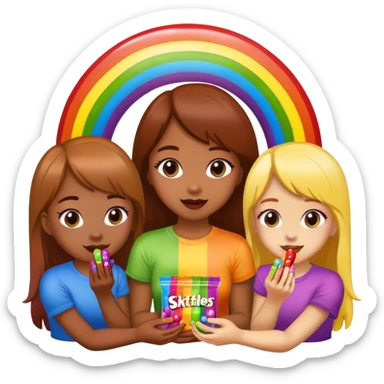 Girls t on a rainbow eating skittles sticker