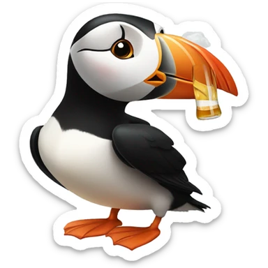 Puffin drinking beer sticker