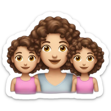 caucasian curly brunette brown eyed woman with her two daughters sticker