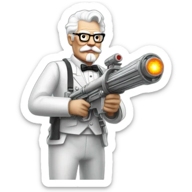 Colonel Sanders using a steel minigun sticker