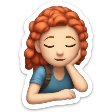 red-haired skinny girl with pigtails sleeping soundly while her friends rock climb outside her window sticker
