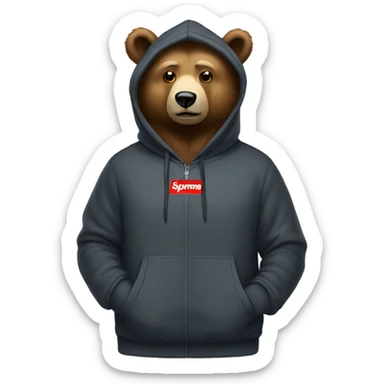 Bear wearing a supreme hoodie sticker