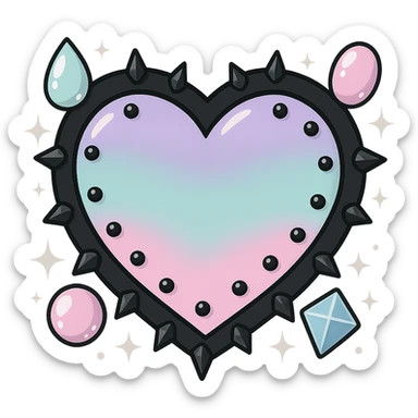 Remove the background, keep the pastel goth heart with pastel gems and black studs, transparent background. sticker