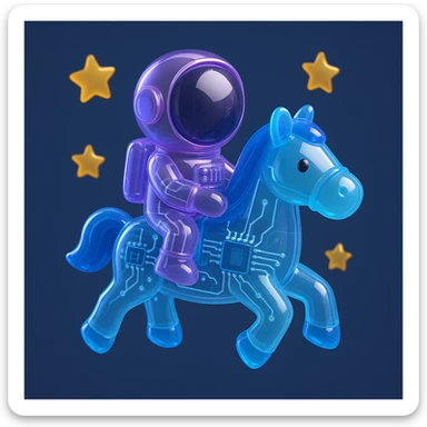 astronaut on horseback with stars in background sticker