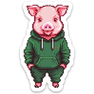 pig with a beard wearing a green sweatshirt sticker