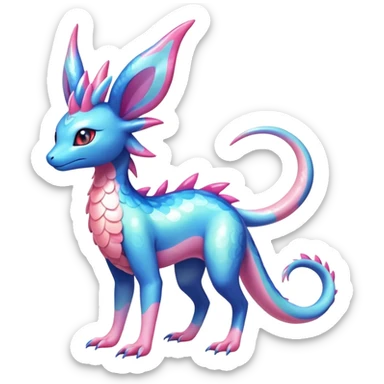 Colorful Shiny Exotic Amaura-Salandit-Aurorus-Sylveon-Fakémon-hybrid-creature (full body)  sticker