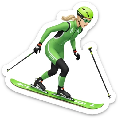 Xc ski racer in green and black clothing. Full body, skate skiing uphill sticker
