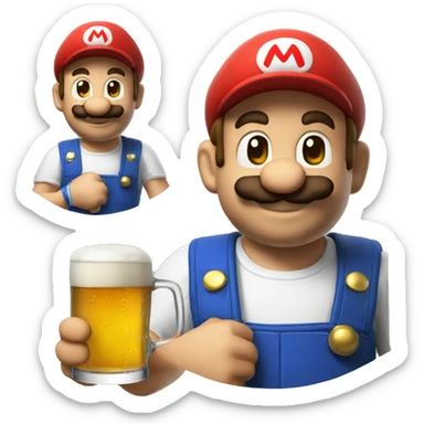 Mario plumber drinking beer with a shirt with the letters “HOPE” sticker
