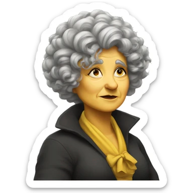 old, curvy woman, hufflepuff, grey and curly and wild hair, madame sprout, not amused sticker